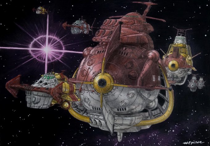 〜艦隊前進〜冥王星へ向かう最後の地球艦隊を描きました✍️#宇宙戦艦ヤマト2199#三等宙尉のイラスト #色鉛筆 