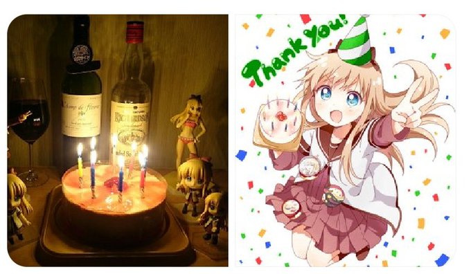 歳納京子ちゃんお誕生日おめでとう🎂🎁🎉左の写真は7年位昔に京子誕祝った時のものですが、それをゆるゆりの原作者さんにお祝い