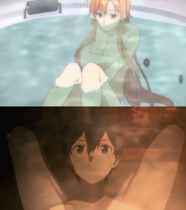 同じ入浴シーンでも、アスナとキリトでは映す角度がこうも違うんだよね💫#SAO #sao_anime 