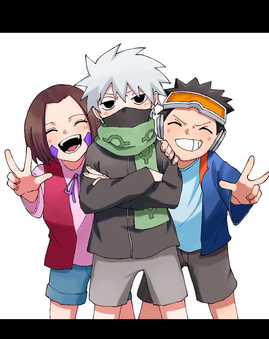 みんなでピース✌️#はたけカカシ #うちはオビト #野原リン #NARUTO 