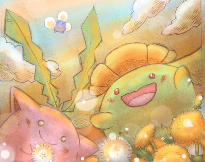 家の裏にタンポポがたくさん咲いていたので…#ポケモン #イラスト #ポポッコ 家の裏にタンポポがたくさん咲いていたので…#ポケモン #イラスト #ポポッコ