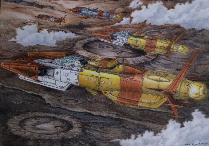 〜船行く先は星の海〜冥王星へ向け出港したゆきかぜを描きました✍️#宇宙戦艦ヤマト2199#三等宙尉のイラスト #色鉛筆 