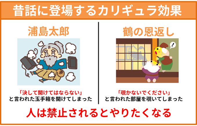 ちなみに「押すなよ!」のアレ、心理学で「カリギュラ効果」と言うようです。授業で使えそうです。「"徳川家康"は覚えないで ちなみに「押すなよ!」のアレ、心理学で「カリギュラ効果」と言うようです。授業で使えそうです。「"徳川家康"は覚えないで