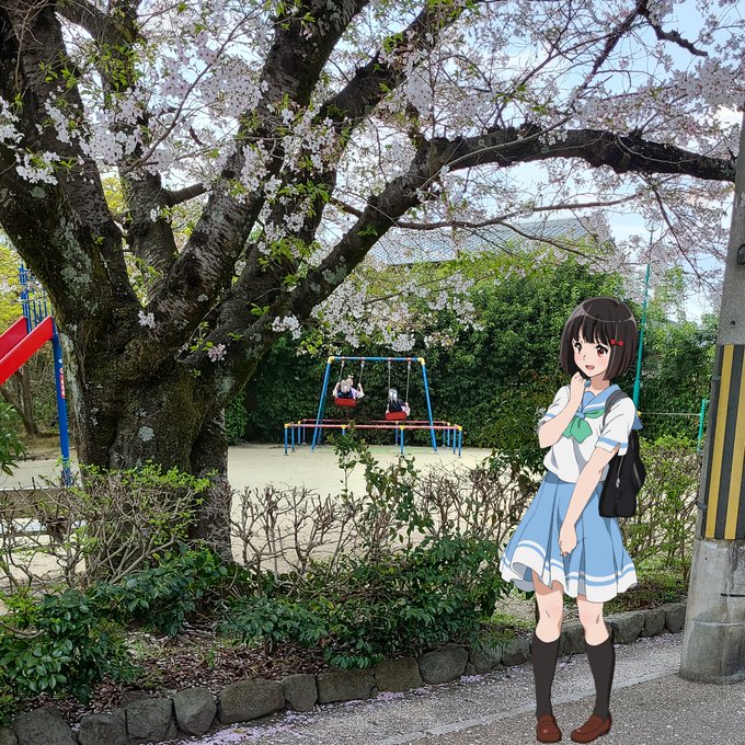 【#響けユーフォニアム 聖地巡礼】21/n大吉山を下りて近くの川東公園へ久美子と秀一の代わりに、女の子たちが元気よくブラ