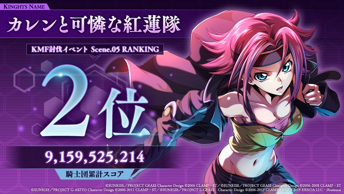 【KMF討伐イベント上位騎士団発表】3月30日まで開催していた「KMF討伐イベント Scene.05」で活躍した2位~5 【KMF討伐イベント上位騎士団発表】3月30日まで開催していた「KMF討伐イベント Scene.05」で活躍した2位~5