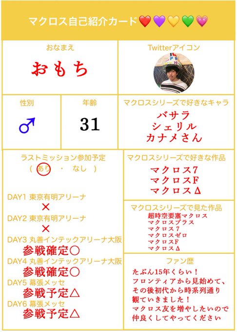 まなちさんの自己紹介カードお借りしました!ワルキューレラスミ参戦するということで書いてみました🙆幕張絶対当てるぞ😡ぼっち まなちさんの自己紹介カードお借りしました!ワルキューレラスミ参戦するということで書いてみました🙆幕張絶対当てるぞ😡ぼっち