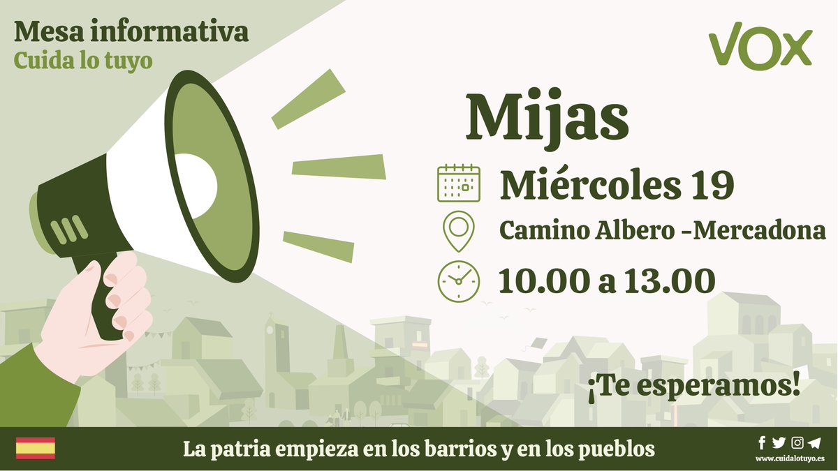 RT @VoxMijas: Te esperamos este miércoles en Camino Albero esquina Avda Mijas...