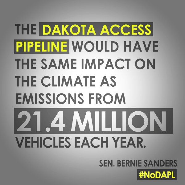 RT @SenSanders: The Dakota Access Pipeline would be a huge blow to our fight against climate change. #NoDAPL https://t.co/47m6yUu4m5