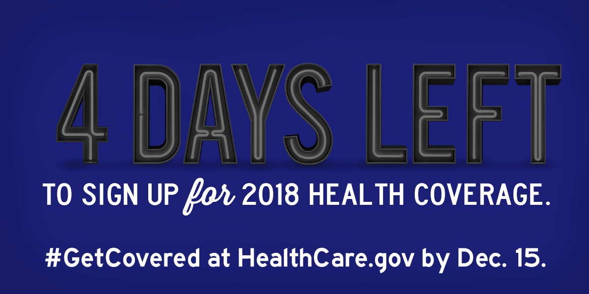 ONLY FOUR DAYS LEFT. 

Go to https://t.co/GE3NsxPjww to get quality healthcare. #GetCovered https://t.co/XRVz8GxjRW