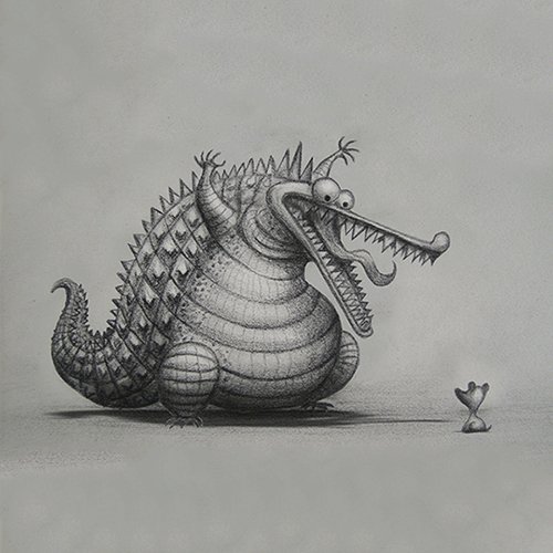 Look at this scene between a crocodile and puppy, then write whatever comes to mind. Info: https://t.co/J3tZ5Q6D8l https://t.co/xQLXY6iFmM