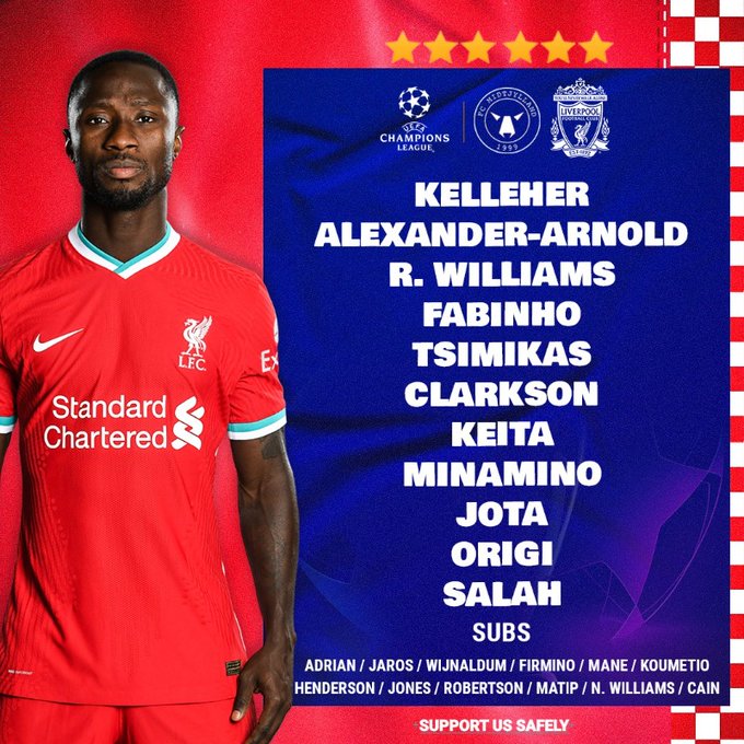 รายชื่อ 11 ตัวจริงลิเวอร์พูลในเกมแชมเปียนส์ลีก นัดเยือน มิดทิลแลนด์