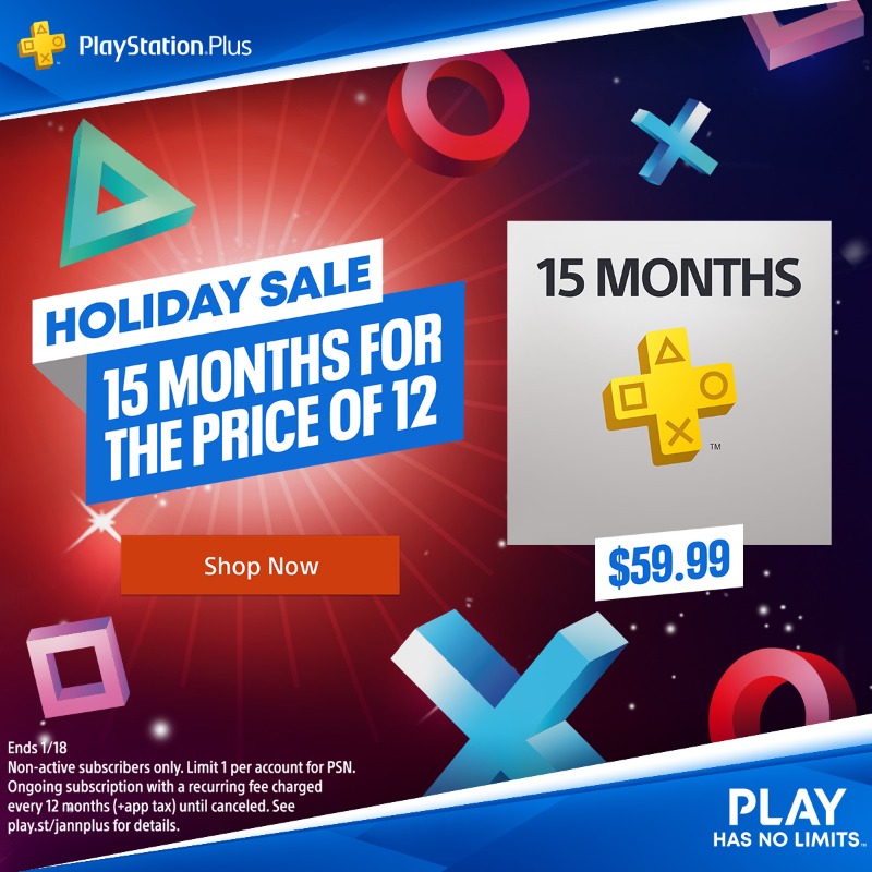 PlayStation Plus: 15 meses pelo preço de 12