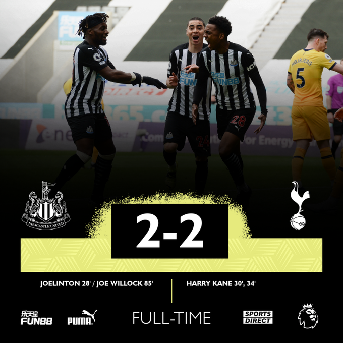 Hasil akhir Newcastle United 2-2 Tottenham Hotspur