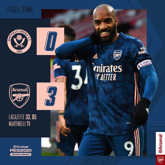 Skor akhir Sheffield Utd 0-3 Arsenal