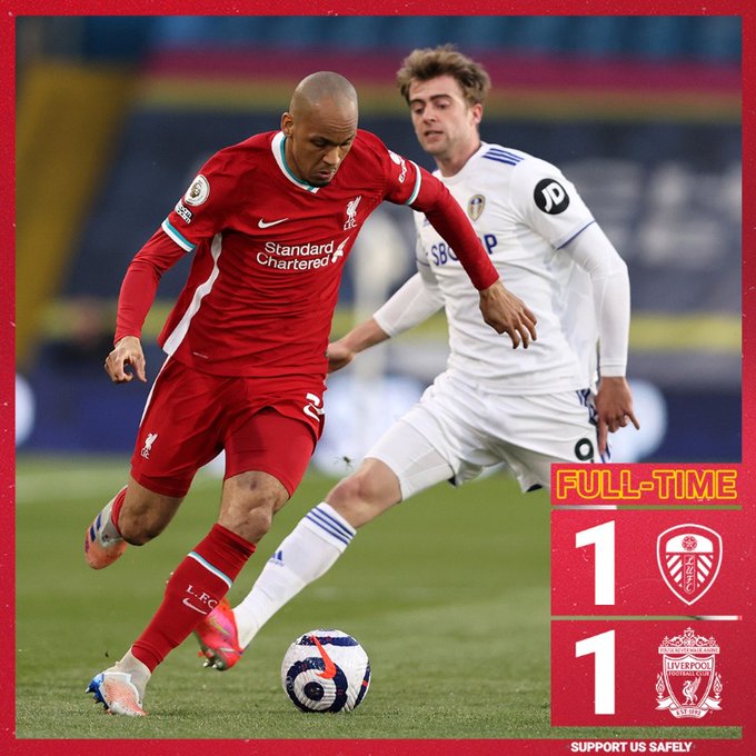 Skor akhir Leeds United 1-1 Liverpool