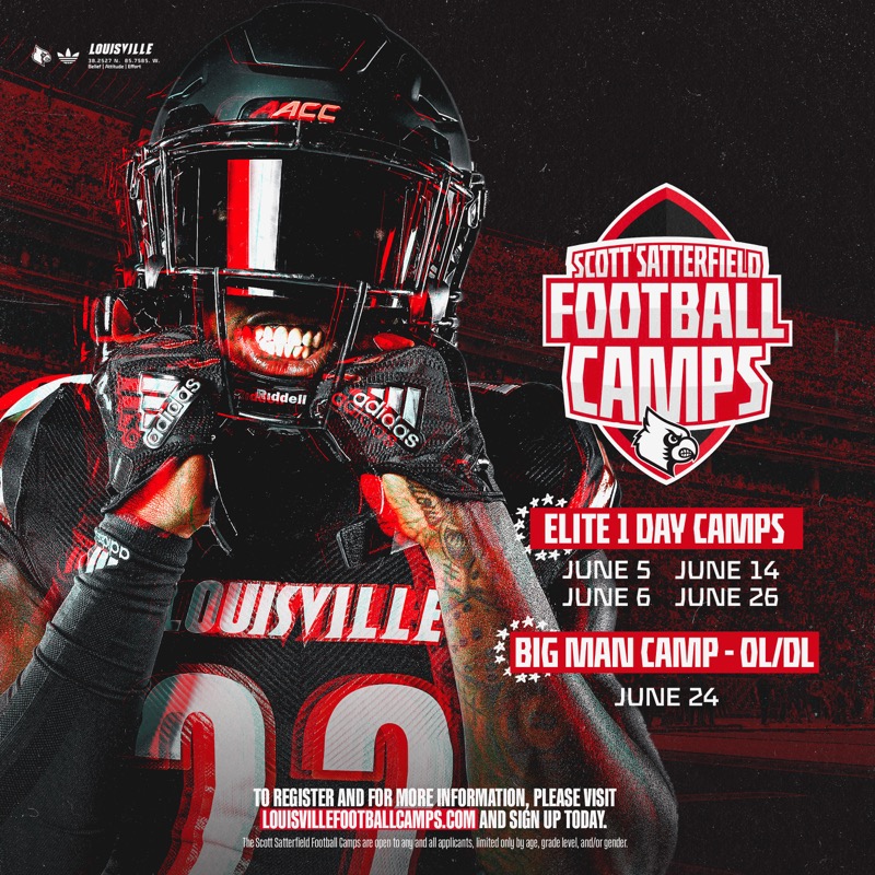 Louisville Football on X: Show Up & Show Out in 𝗧𝗵𝗲 𝗩𝗶𝗹𝗹𝗲 this  summer! Click ⤵️ to sign-up now for @CoachSattUofL Football Camps!  #GoCards / X