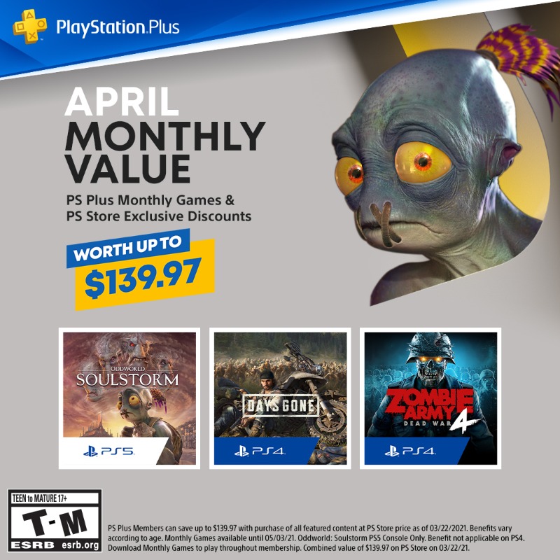 Jogos para membros PlayStation Plus de abril: Days Gone, Oddworld