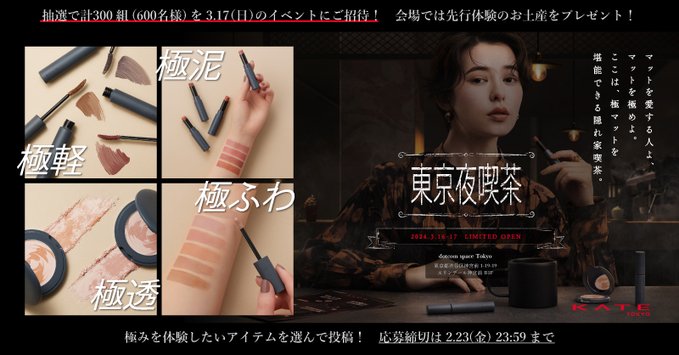 KATE ケイト東京夜喫茶チークリップアイシャドウ8種ポーチ付