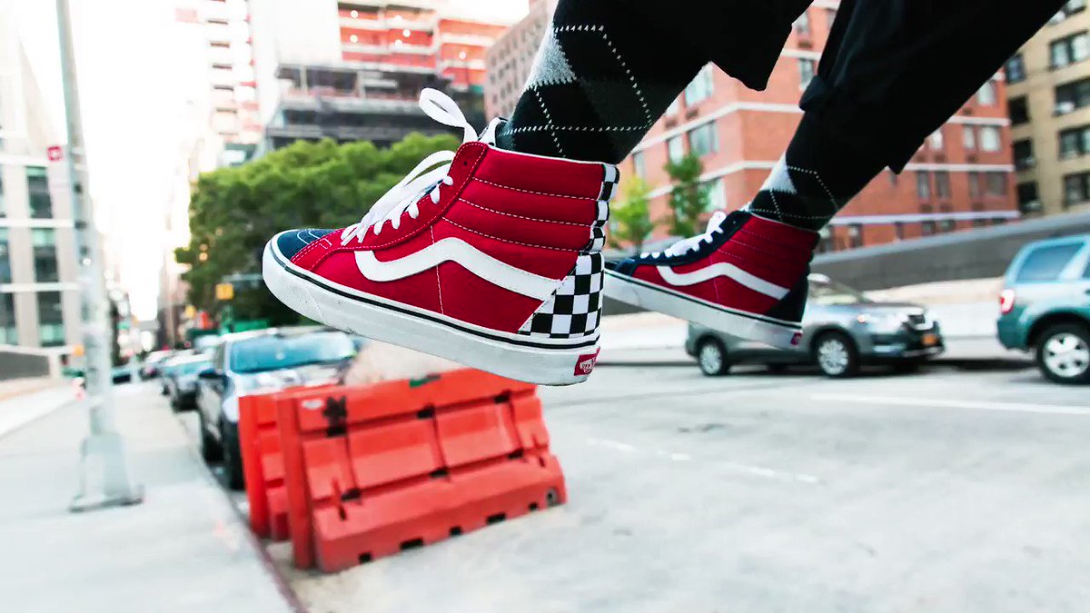 Red sk8 hi sales vans on feet
