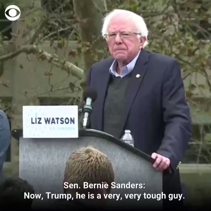 CBS Evening News (@CBSEveningNews) on Twitter photo 2018-10-19 18:44:58 Pres. Trump is not such a tough guy when he has to deal with his billionaire friends in Saudi Arabia who just tortured and murdered a courageous journalist, not such a tough guy on that one, Sen. Bernie Sanders said Friday at a campaign rally in Indiana cbsn.ws/2J8HB0a Pres. Trump is not such a tough guy when he has to deal with his billionaire friends in Saudi Arabia who just tortured and murdered a courageous journalist, not such a tough guy on that one, Sen. Bernie Sanders said Friday at a campaign rally in Indiana cbsn.ws/2J8HB0a