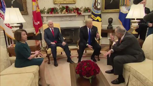 JUST IN: "I am proud to shut down the government for border security ... I will take the mantle. I will be the one to shut it down. Iβm not going to blame you for it," President Trump tells Senate Minority Leader Schumer in the Oval Office.