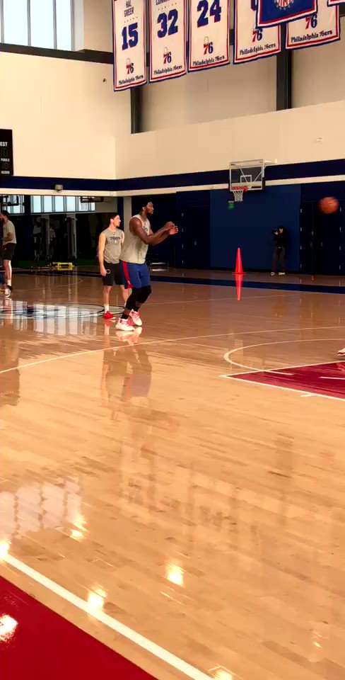 Fresh off a W last night, Joel Embiid gets shots up at #SixersAllAccess.