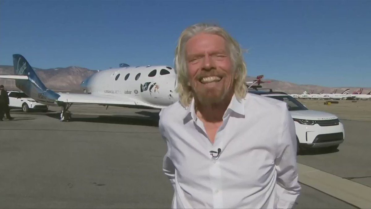 Billionaire Richard Branson celebrates Virgin's rocket plane reaching space and its safe return https://reut.rs/2zXvgZn