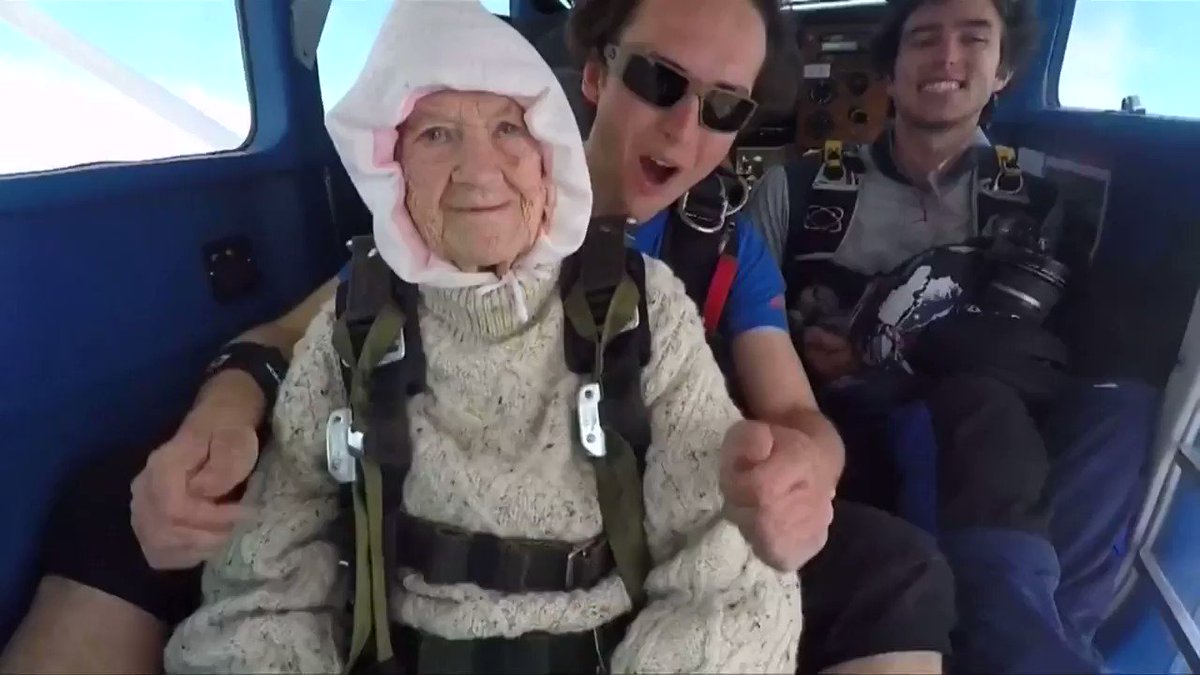Australian granny goes skydiving, jumps out of a plane at 14,000 feet. See more from this week's ICYMI playlist https://reut.tv/2OPPbhD via @ReutersTV