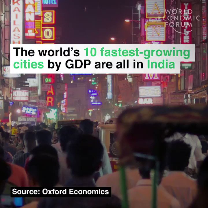 The 10 fastest-growing cities in the world between 2019 to 2035 are all in India 🇮🇳
1 Surat
2 Agra
3 Bengaluru
4 Hyderabad
5 Nagpur
6 Tiruppur
7 Rajkot
8 Tiruchirappalli
9 Chennai
10 Vijayawada
#NASSCOM_TLF http://wef.ch/2CbebfS