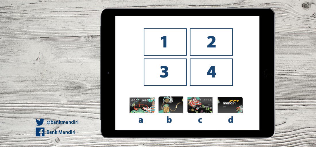 Susunlah puzzle #mandiridebit pada gambar dengan mencocokkan angka dan abjad yang tepat.
#tebakanmandiri