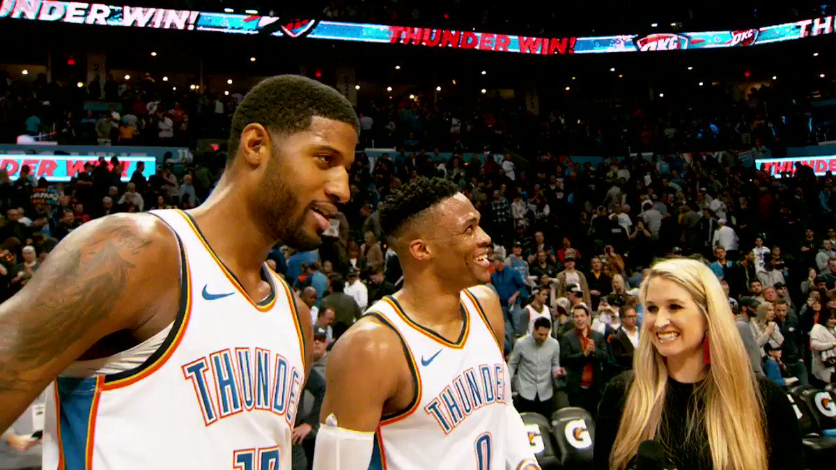 #PaulGeorge x #RussellWestbrook
All smiles postgame as the first teammates to record 20-point triple-doubles in the same game in @NBAHistory. #ThunderUp #PhantomCam