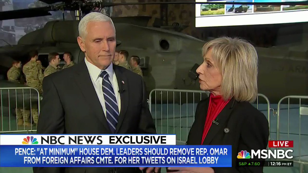 “Representative Omar's tweets were a disgrace. Anti-Semitism has no place in the United States Congress or anywhere in our country or the free world.” -@VP