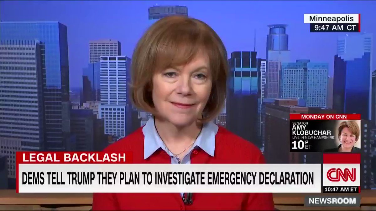 Democratic Sen. Tina Smith says President Trump's decision to declare a national emergency over the border wall goes "above the law" https://cnn.it/2V03nb9