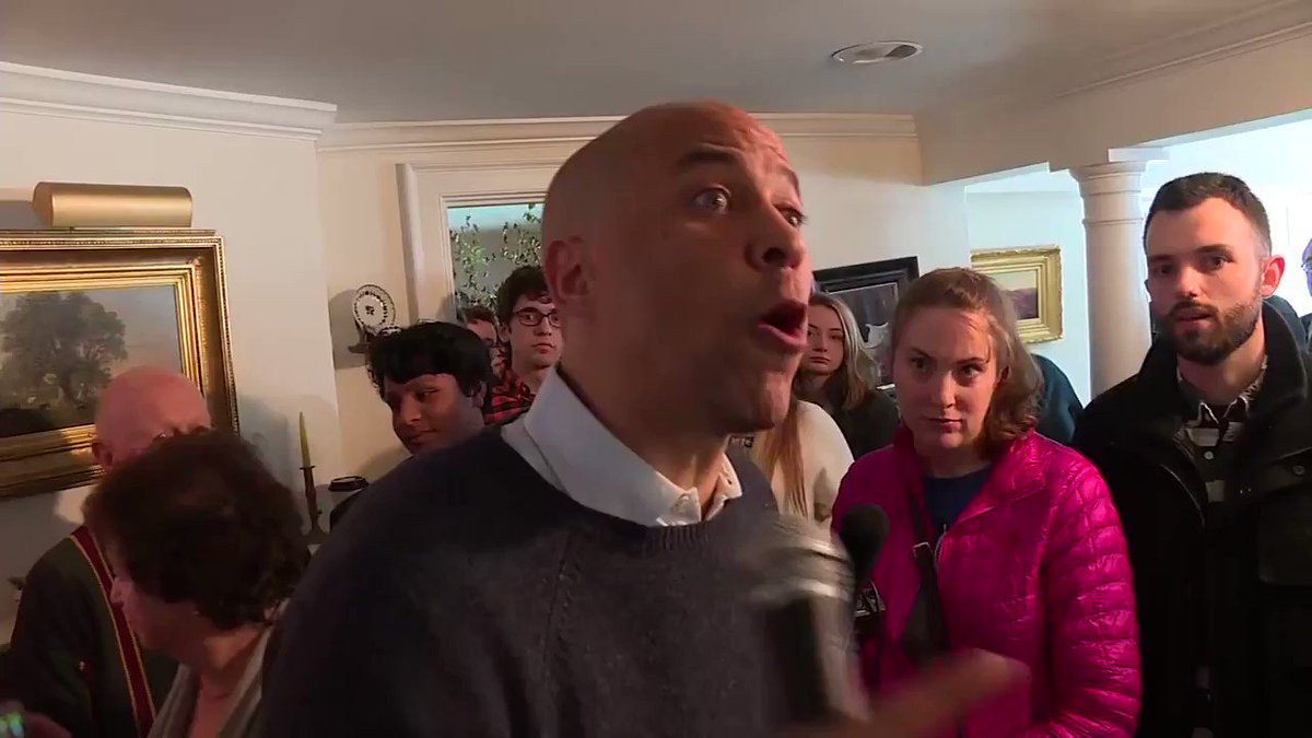 "Do not believe any presidential candidate that's gonna say, 'Hey I got all the answers and all the solutions.' Definitely don't believe a president that says 'Only I can solve these problems.' It is we, it has always been we, never me."
Sen. Cory Booker campaigns in Nashua, NH.