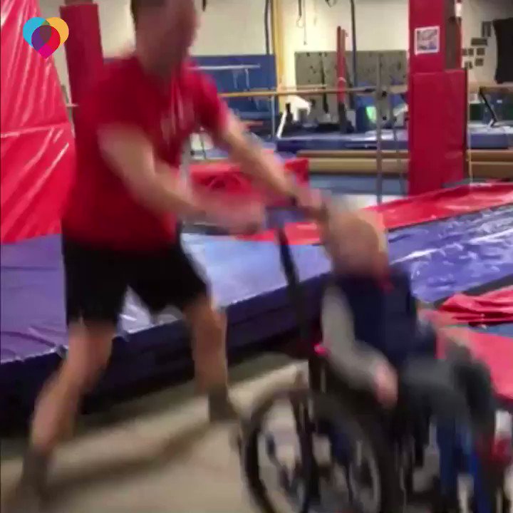 WATCH: This 4-year-old boy born with spina bifida is unable to walk, but on the trampoline at his gymnastics facility — he can jump just like other kids. https://cbsn.ws/2C4dQgg