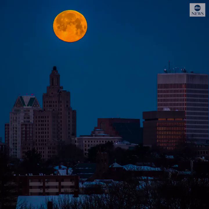 Timelapse footage captures a spectacular view of tonight's "supermoon" over the Providence skyline. https://abcn.ws/2DXJIld