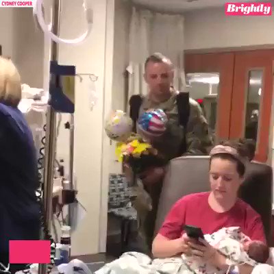 Mom who welcomed twins sheds tears of joy as her military husband, who had been stationed in Kuwait, surprises her by walking into the hospital. https://abcn.ws/2SNN5FQ