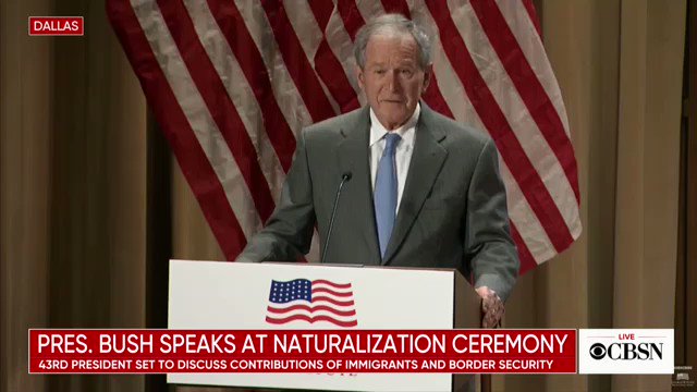 "Amid all the complications of policy, may we never forget that immigration is a blessing and a strength," Bush says at naturalization ceremony. http://cbsn.ws/2F5Mg16