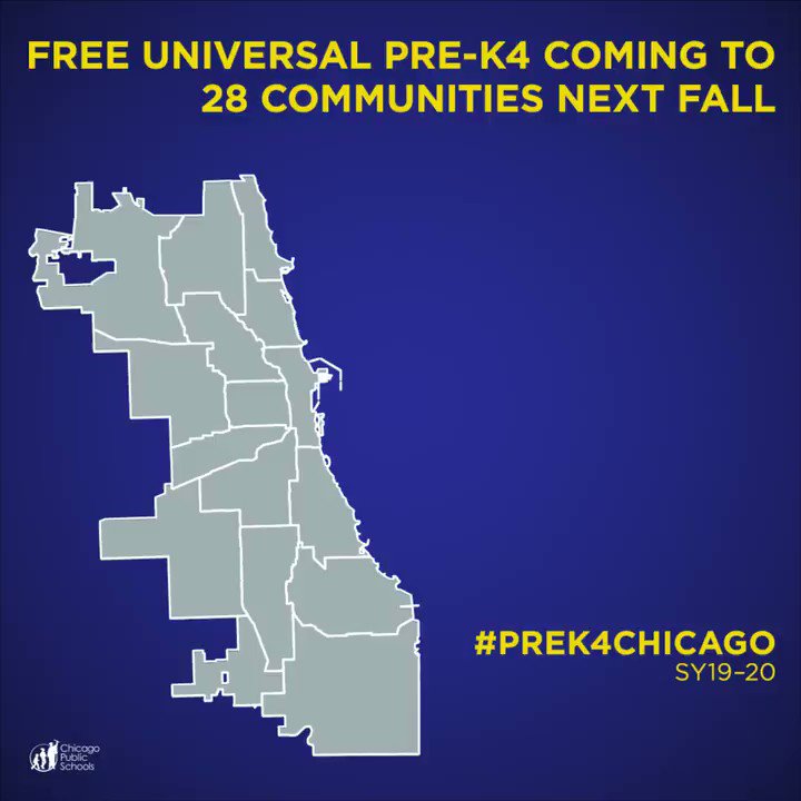 #ICYMI 28 communities, nearly all on the south and west sides, will have access to free, full-day Pre-K! #Prek4Chicago