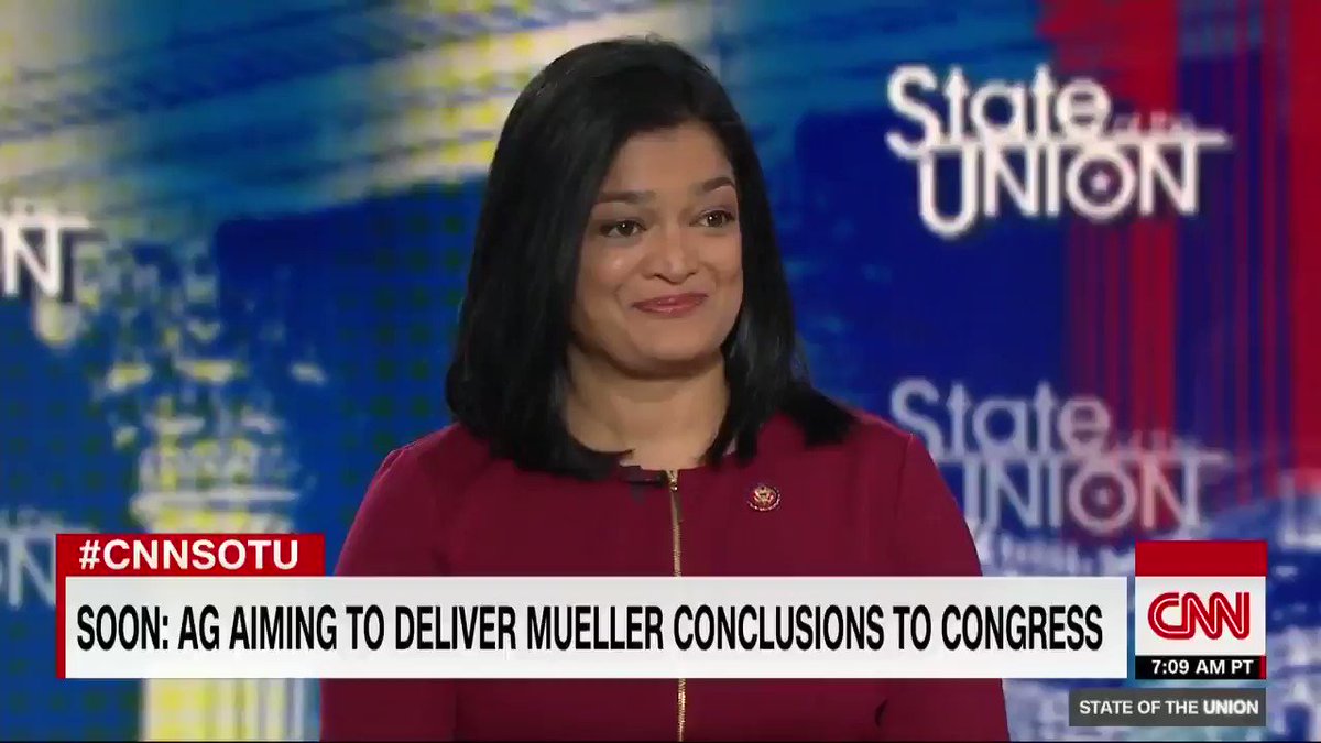 "To say there’s no collusion when we haven’t seen the report…I think is disingenuous. We need to look at everything, not just the summary conclusions, but everything underneath,” Democrat @RepJayapal says about the Mueller report. #CNNSOTU http://cnn.it/2HAkGNf