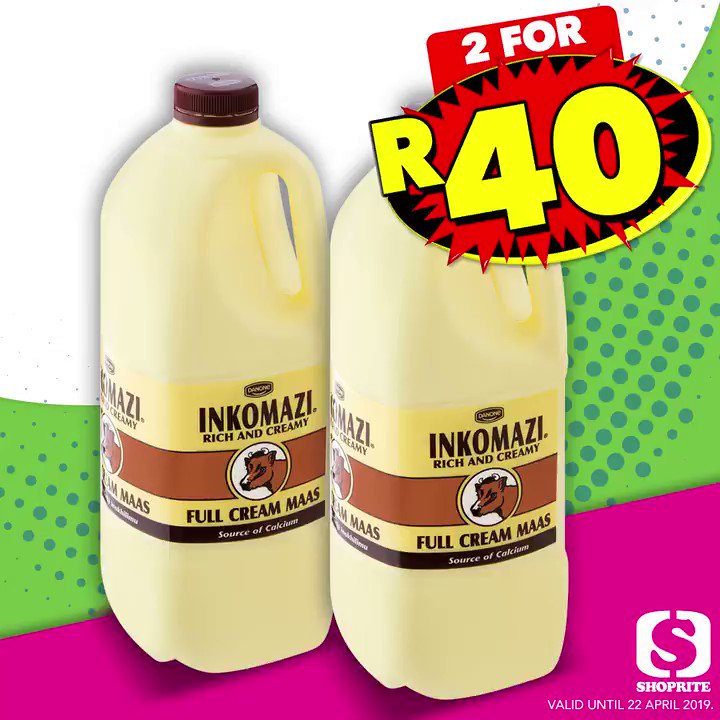 Shoprite SA on Twitter: "Get more of what you really want for less with our exclusive #CrazyComboDeals! Buy TWO 2kg Danone Inkomazi Full Cream Maas for only R40 – and SAVE R20! #