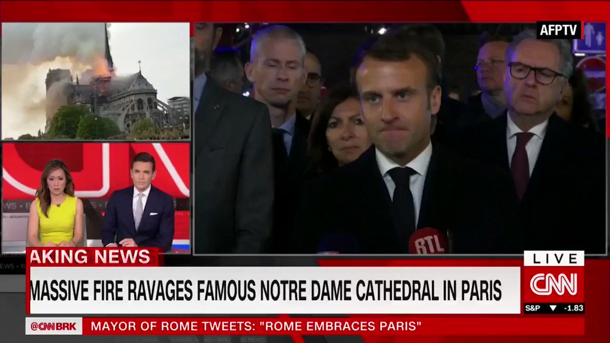 French President Emmanuel Macron announced that, starting tomorrow, he will launch an international fundraising campaign for the Notre Dame cathedral. "We will rebuild this cathedral together." https://cnn.it/2UkKcb8