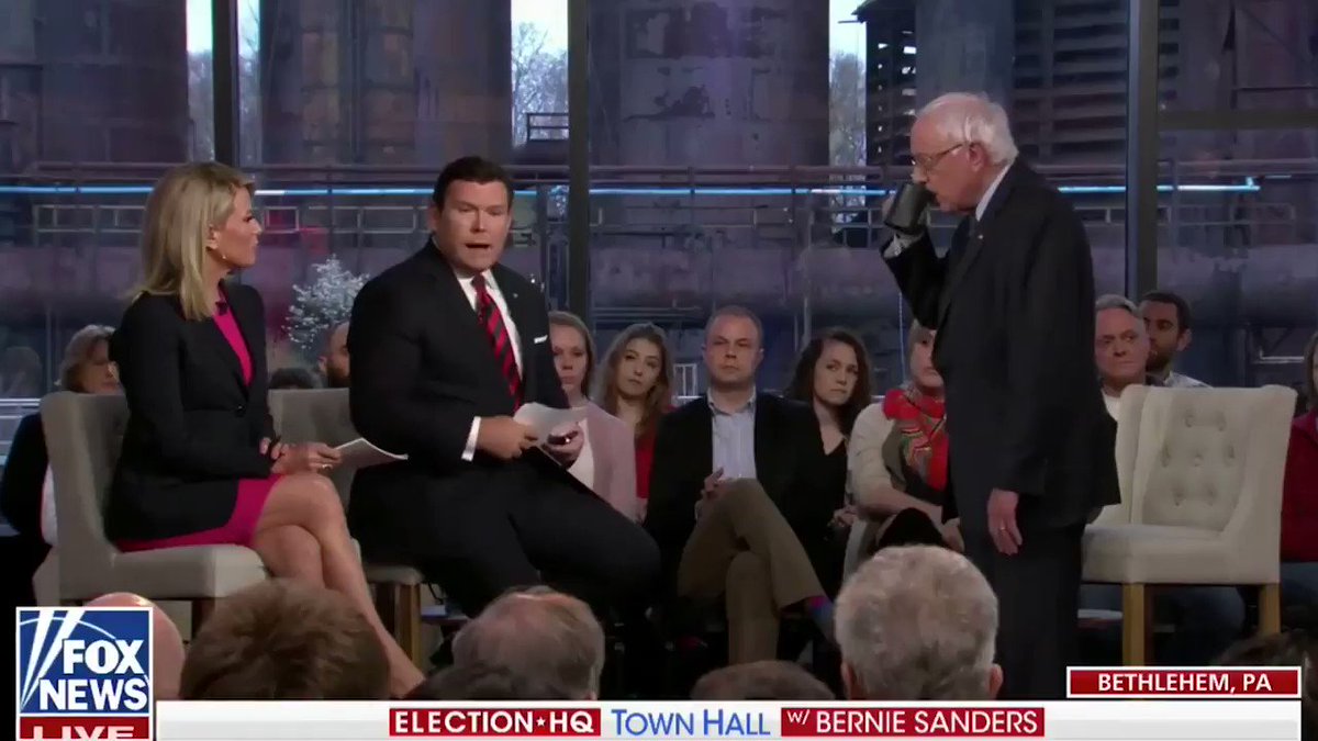 Raise your hand if you're sick and tired of your private health insurance company. We need Medicare for All. #BernieTownHall