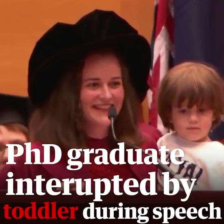 Watch the beautiful moment a toddler joins his mother on stage during her PhD graduation speech. "This is actually a reflection of the everyday life of a young researcher with a small child, so it’s appropriate that he's here," said Dr Laura Smith-Khan