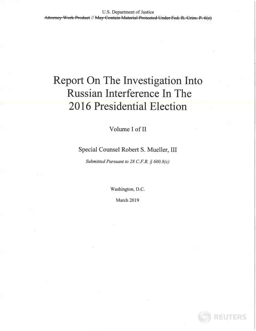 See the redacted version of the Mueller report, which details possible Trump obstruction https://reut.rs/2XuXkgb Follow updates here: https://reut.rs/2XhrRxM