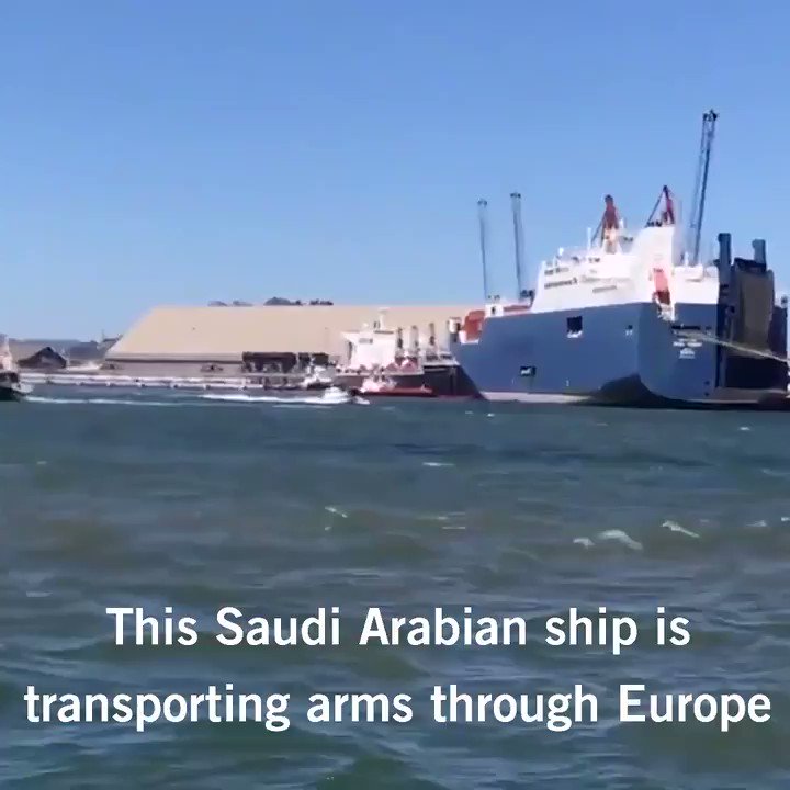 Amnesty International (@amnesty) on Twitter photo 2019-05-18 07:00:21 This Saudi-Arabian ship is carrying arms likely bound for Yemen. Activists stopped it in France. Join us in stopping it again. No EU state should authorize the transfer of arms to a conflict where there is a clear risk they will be used in war crimes. This Saudi-Arabian ship is carrying arms likely bound for Yemen. Activists stopped it in France. Join us in stopping it again. No EU state should authorize the transfer of arms to a conflict where there is a clear risk they will be used in war crimes.