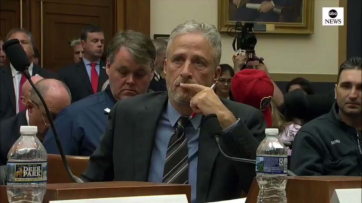 "Your indifference cost these men and women their most valuable commodity: time."Jon Stewart receives a standing ovation from 9/11 first responders after slamming lawmakers for failing to fund programs providing healthcare to the first responders https://abcn.ws/2Tk3IrO