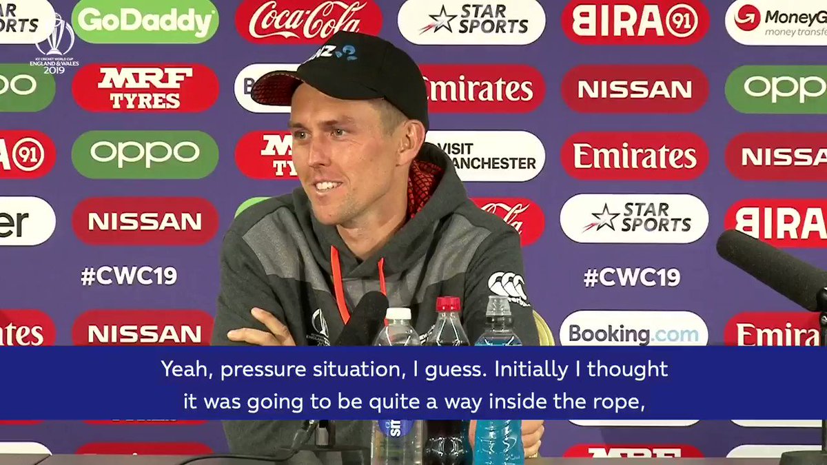 "I'm going to say that was pretty cool to watch."Even Trent Boult could only stand and admire when Carlos Brathwaite was doing his thing - that is, before he got the opportunity to take the match-winning catch!Here's how he describes the pressure moment.#CWC19