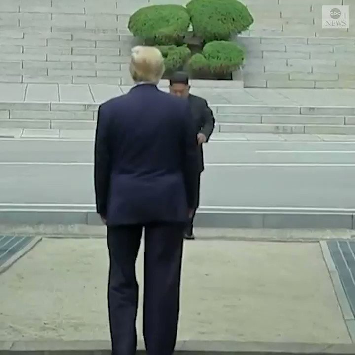 Pres. Trump became the first U.S. president to step into North Korea as he strode by himself across the demilitarized zone and shook hands with North Korean leader Kim Jong Un. https://abcn.ws/2IYnraw