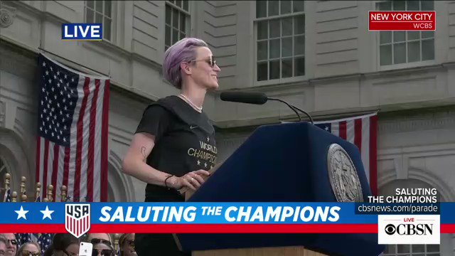 "This is my charge to everyone: We have to be better. We have to love more. Hate less. We got to listen more and talk less," Megan Rapinoe says. "It's our responsibility to make the world a better place." https://cbsn.ws/2YNw6Cq